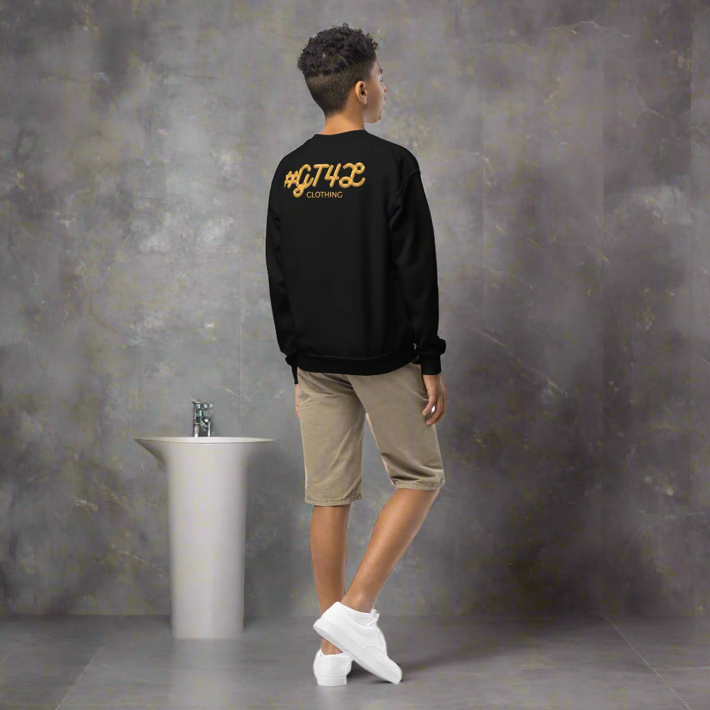 #GT4L youth-crew-neck-sweatshirt-black-right-back-67cc4aaae5c79