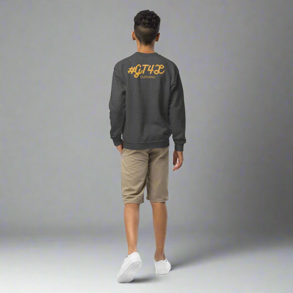 #GT4L youth-crew-neck-sweatshirt-dark-heather-back-67cc4aaae74c4