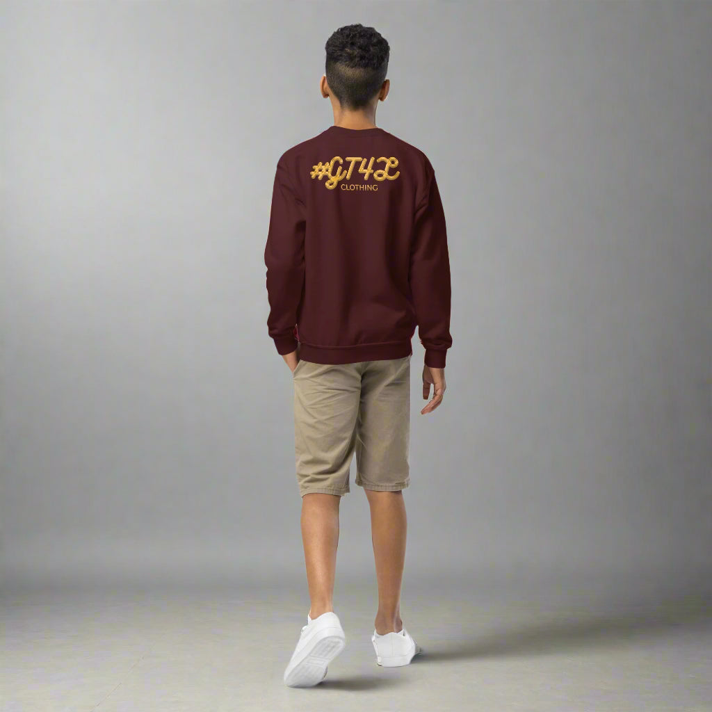 #GT4L youth-crew-neck-sweatshirt-maroon-back-67cc4aaae634f