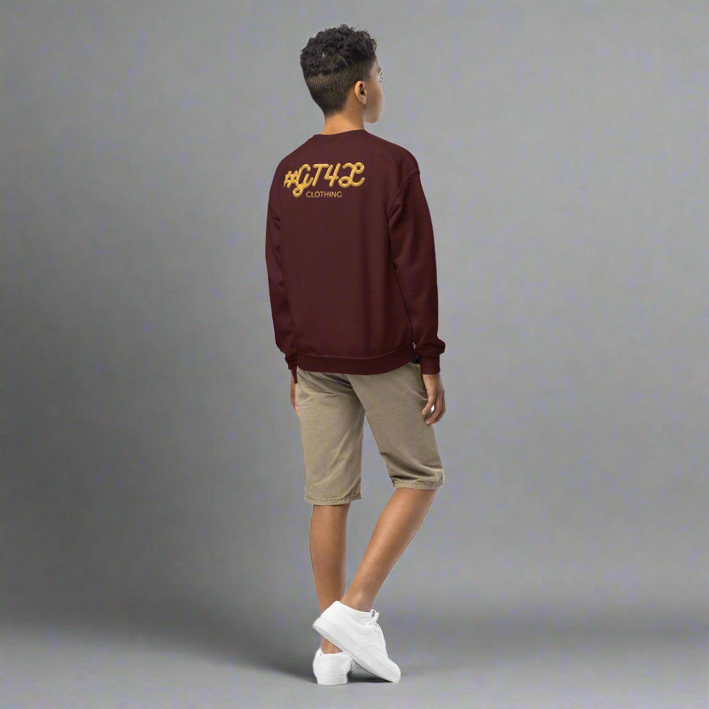 #GT4L youth-crew-neck-sweatshirt-maroon-right-back-67cc4aaae651c