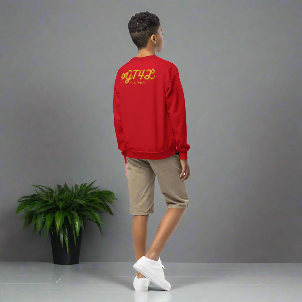 #GT4L youth-crew-neck-sweatshirt-red-right-back-67cc4aaae6c75
