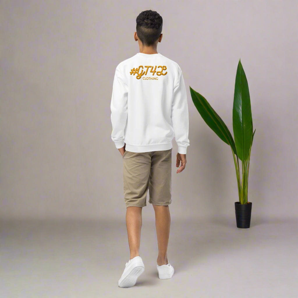 #GT4L youth-crew-neck-sweatshirt-white-back-67cc4aaae9379