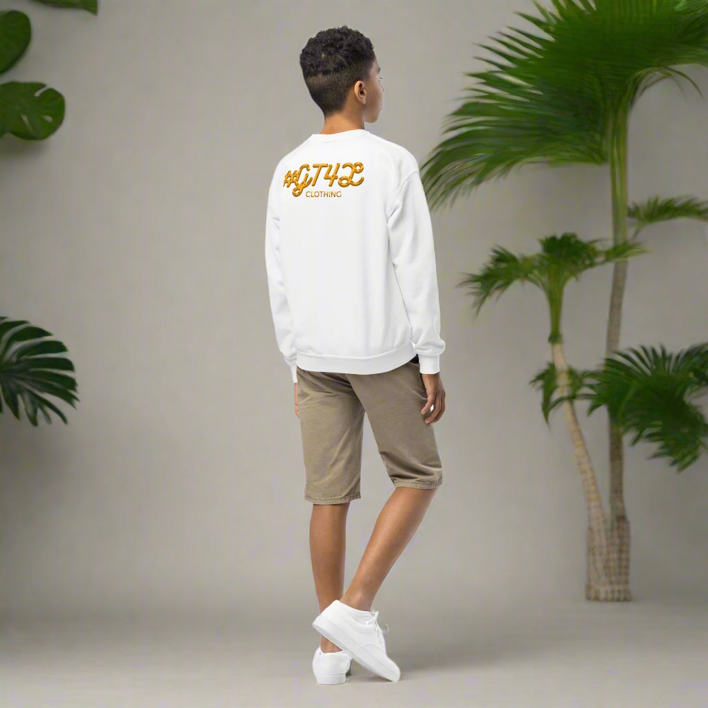 #GT4L youth-crew-neck-sweatshirt-white-right-back-67cc4aaae981f