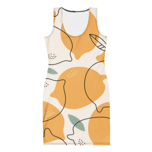GT4L Fresh Lemons Print Bodycon Dress | Women's Stretch Fitted Dress