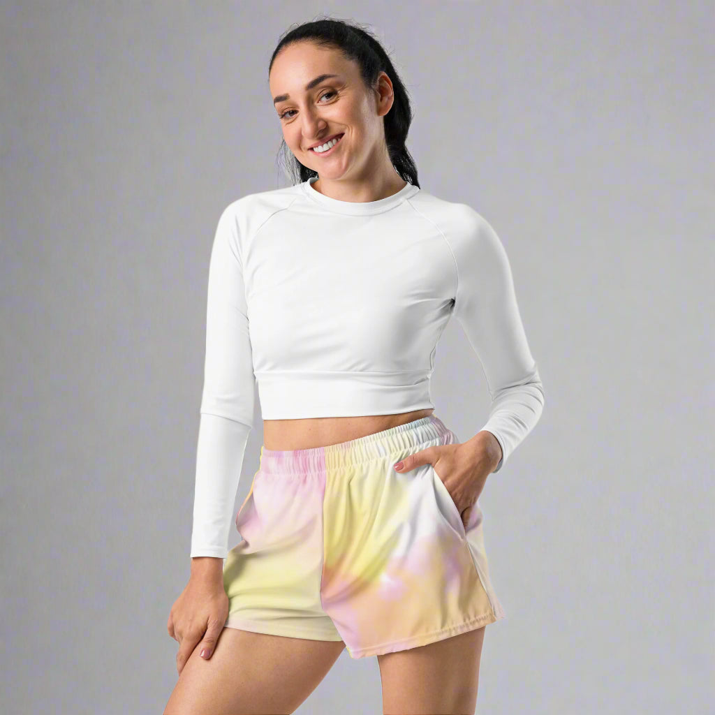 #GT4L all-over-print-unisex-athletic-shorts-white-front-67f632a545341