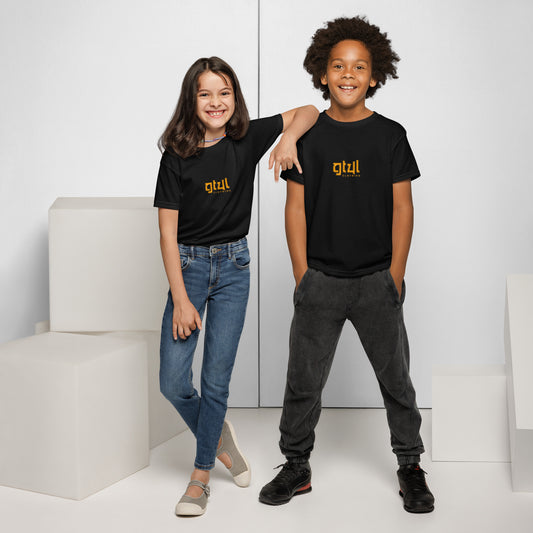 #GT4L youth-sports-tee-black-front-67c08f0631e09