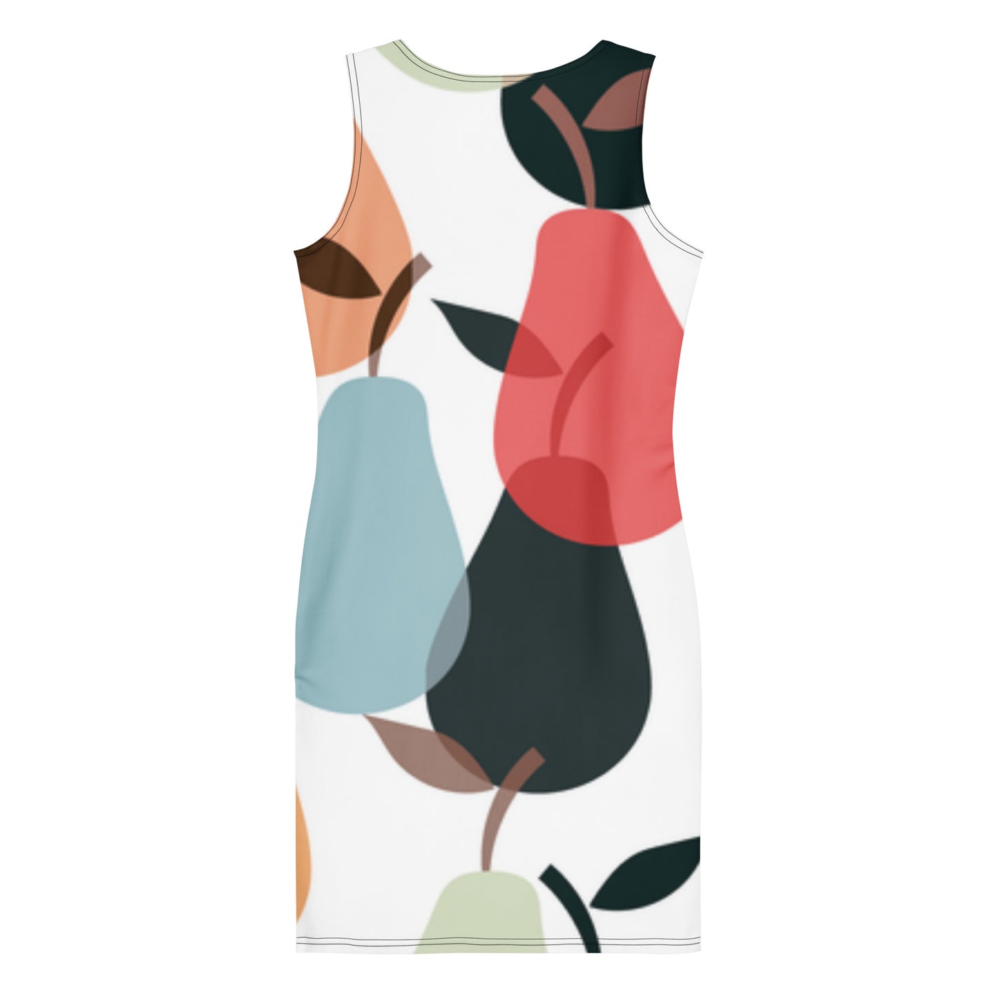 Dress with abstract fruit design on a white background