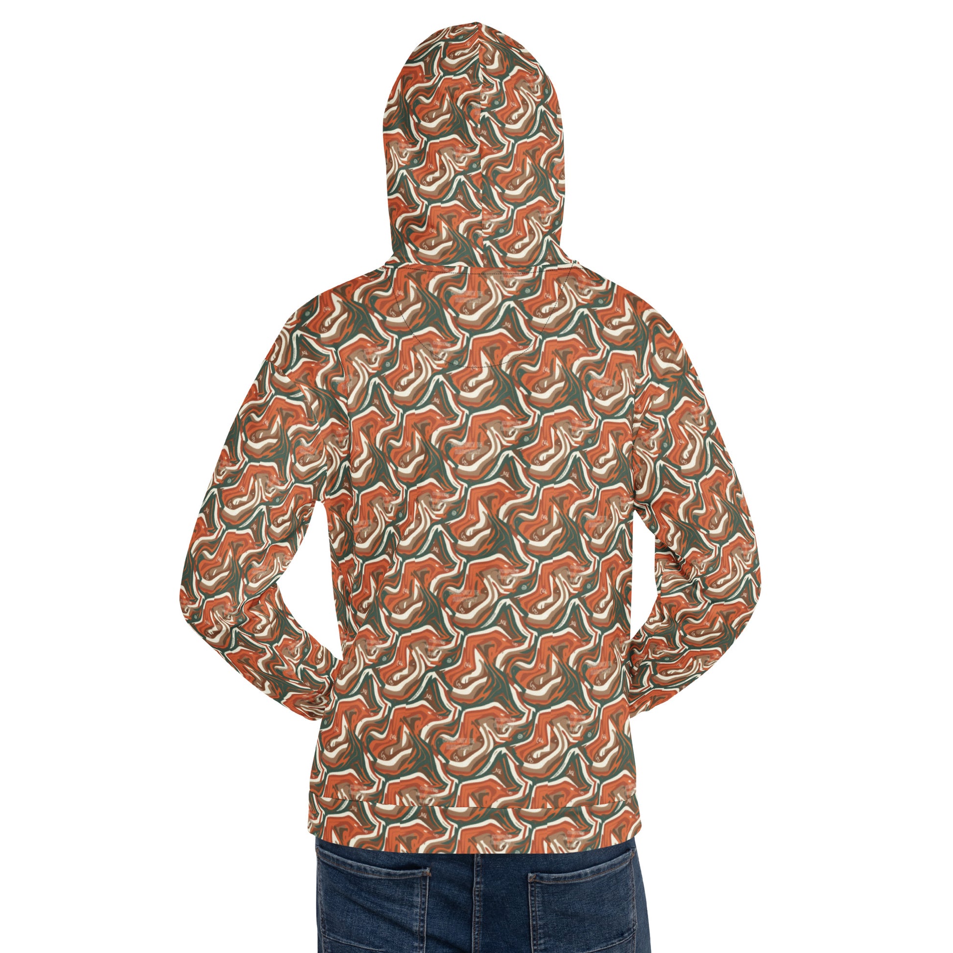 Hoodie with a camouflage pattern on a white background