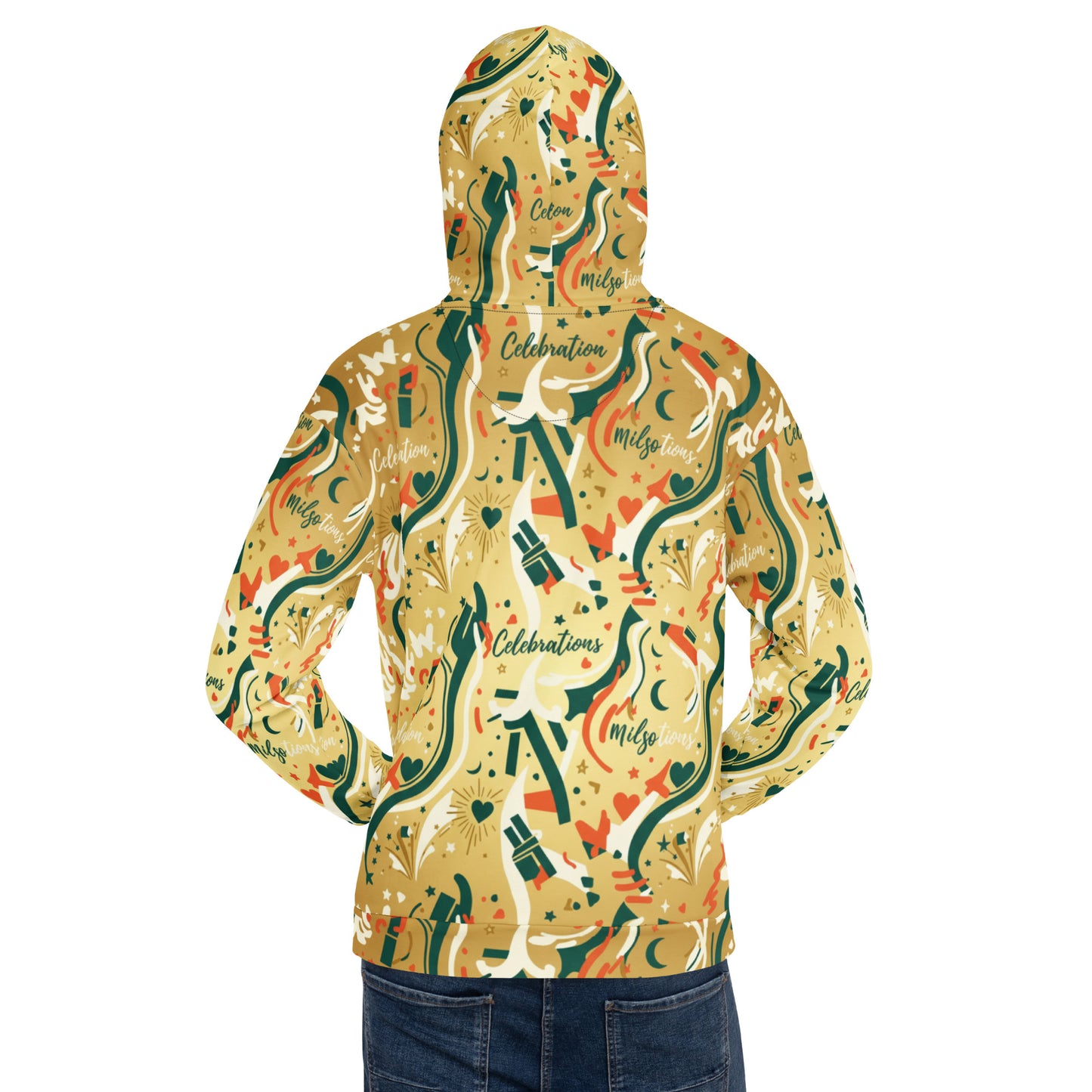 Colorful patterned hoodie on a white background