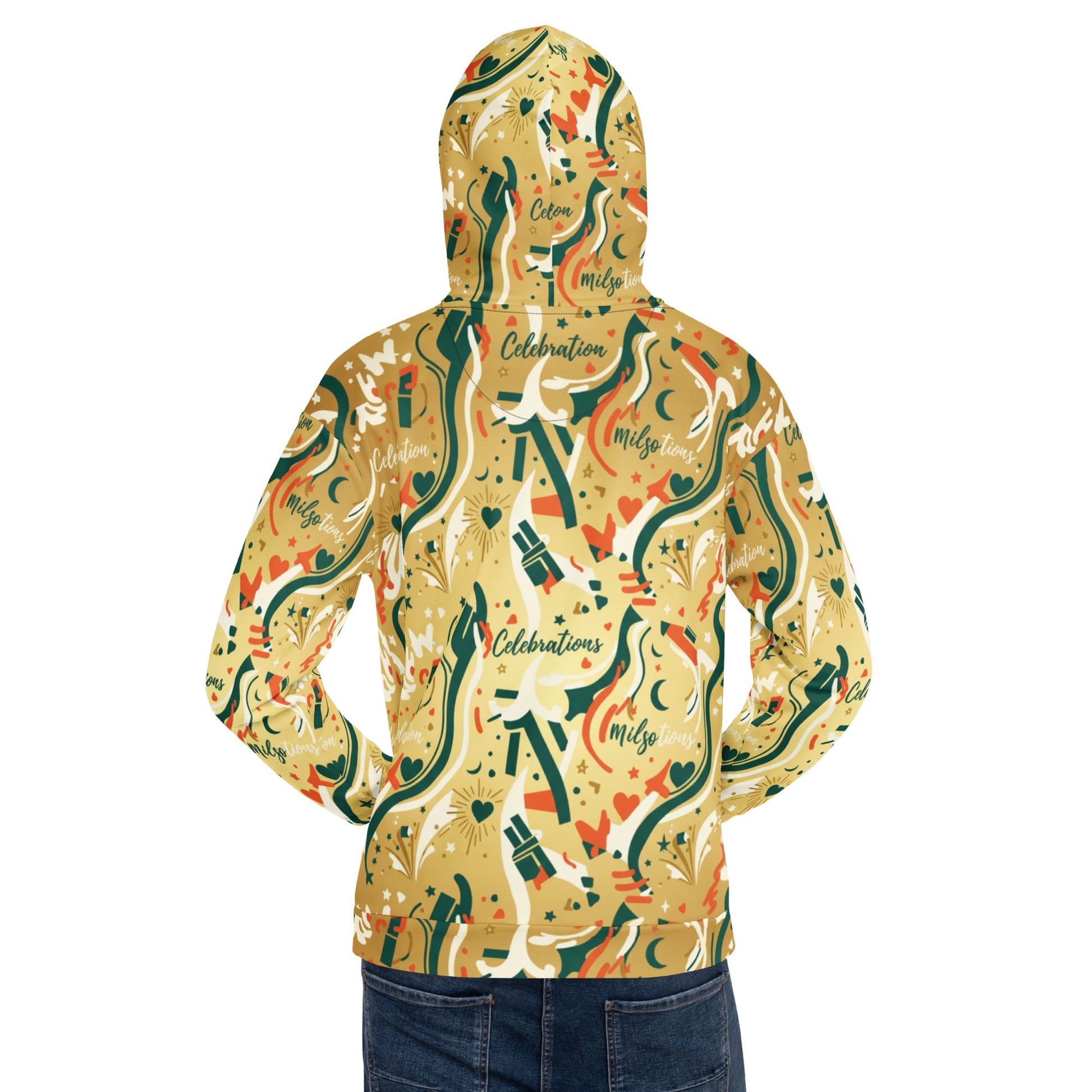 Colorful patterned hoodie on a white background