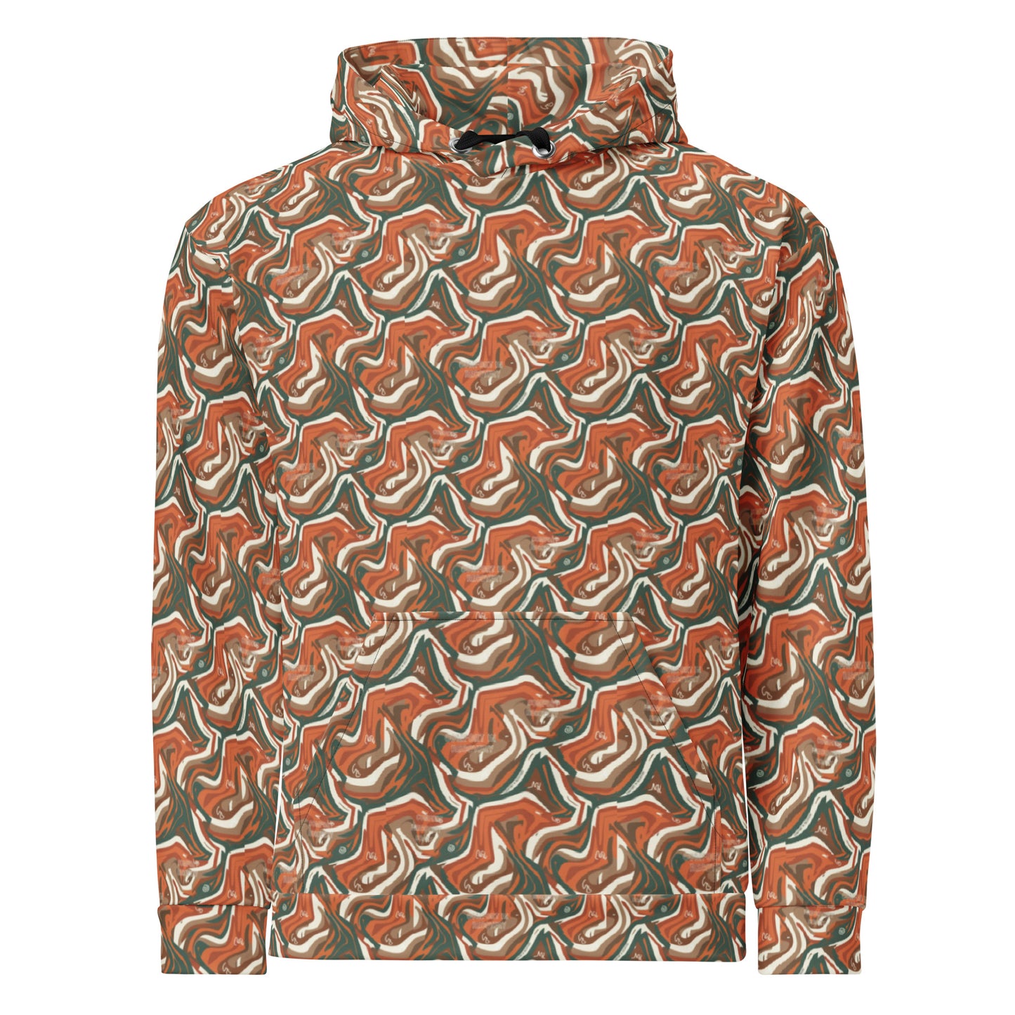 Hoodie with a camouflage pattern on a white background
