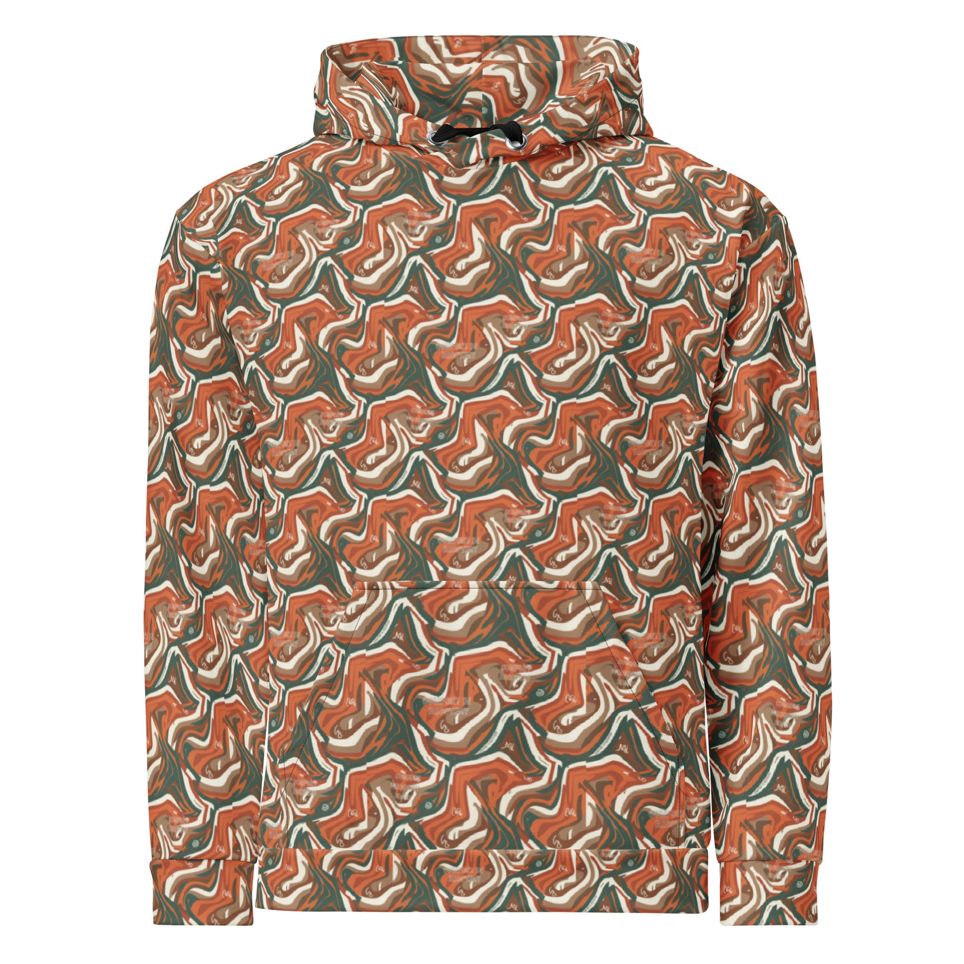Hoodie with a camouflage pattern on a white background