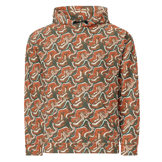 Hoodie with a camouflage pattern on a white background