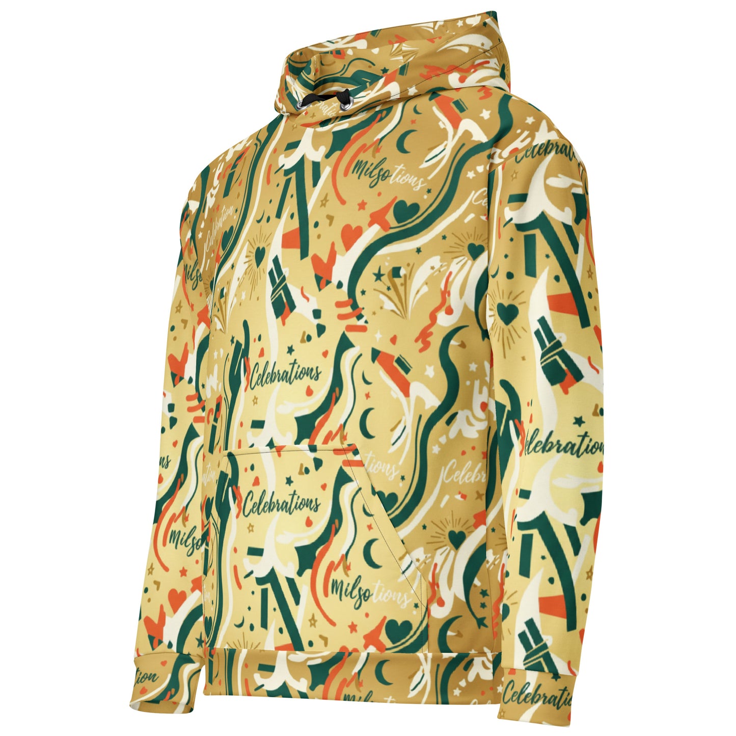 Colorful patterned jacket with brand name on a white background