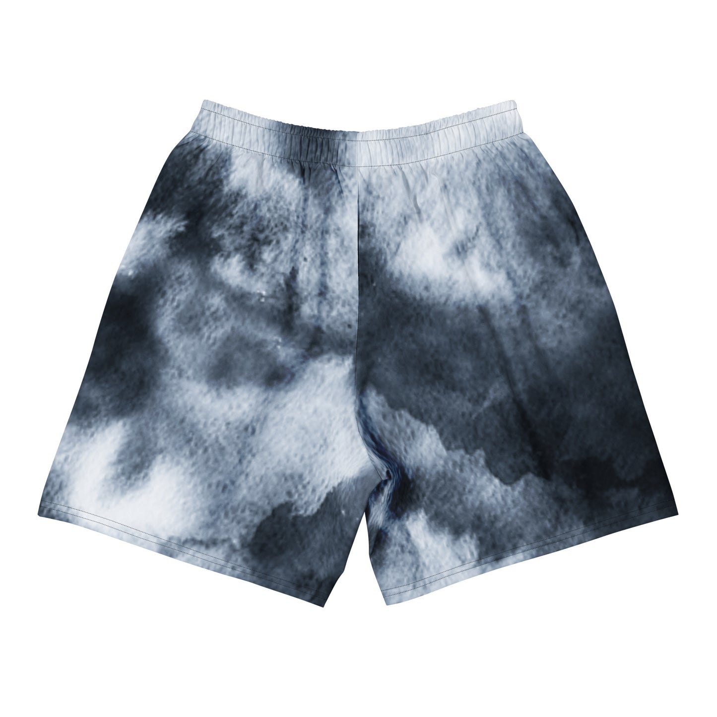 Tie-dye shorts with black and white pattern on a white background