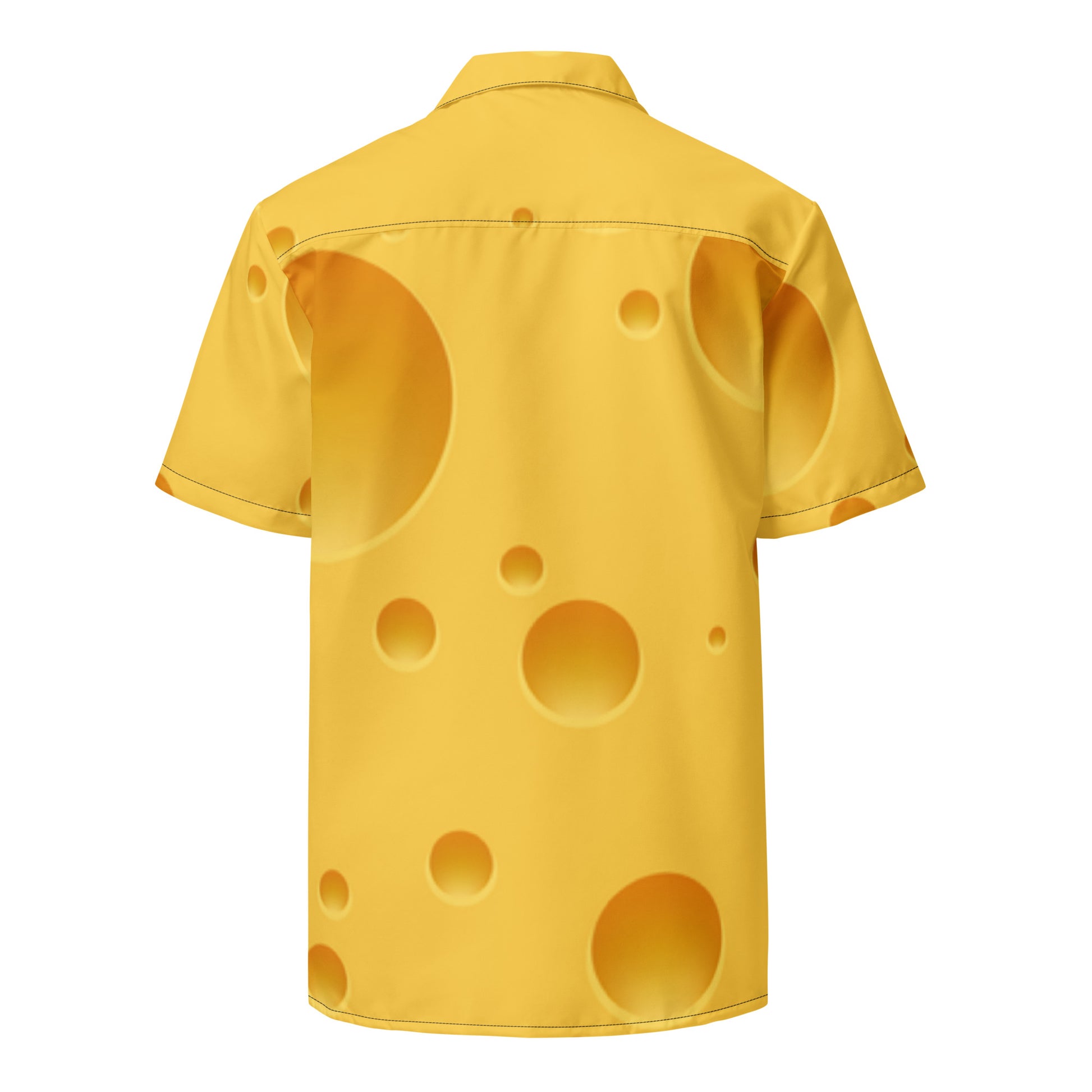 Yellow shirt with cheese pattern on a white background
