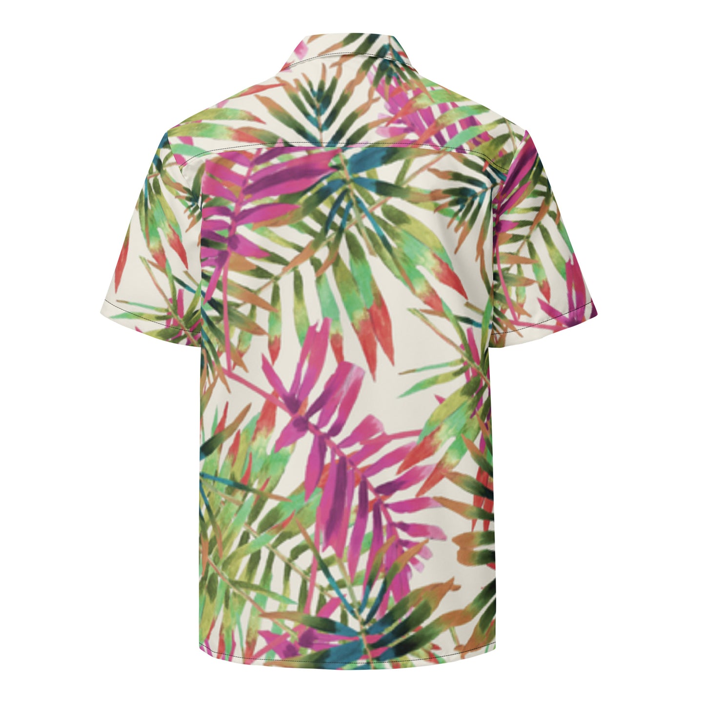 Colorful tropical leaf pattern shirt on a white background