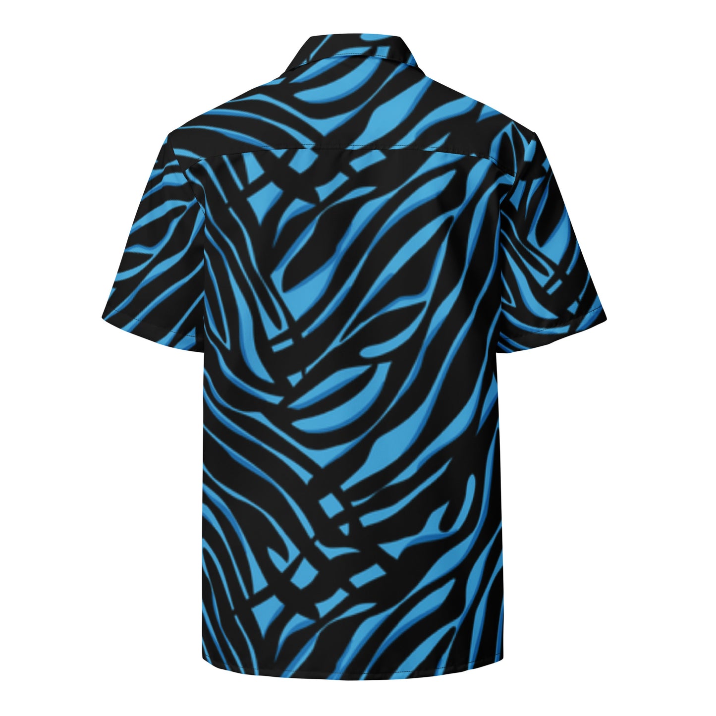 Blue and black patterned shirt on a white background