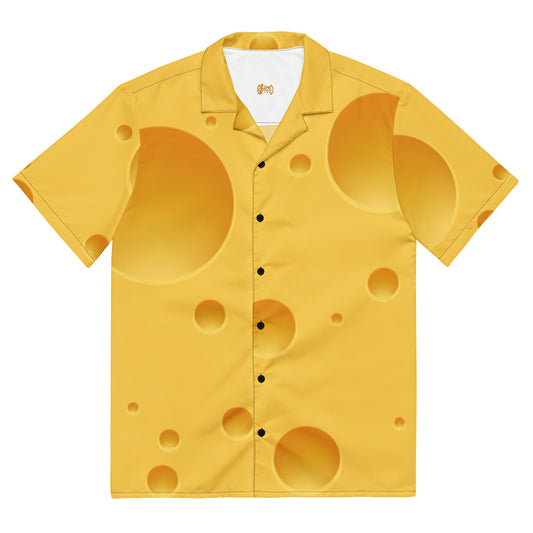Yellow shirt with cheese pattern on a white background