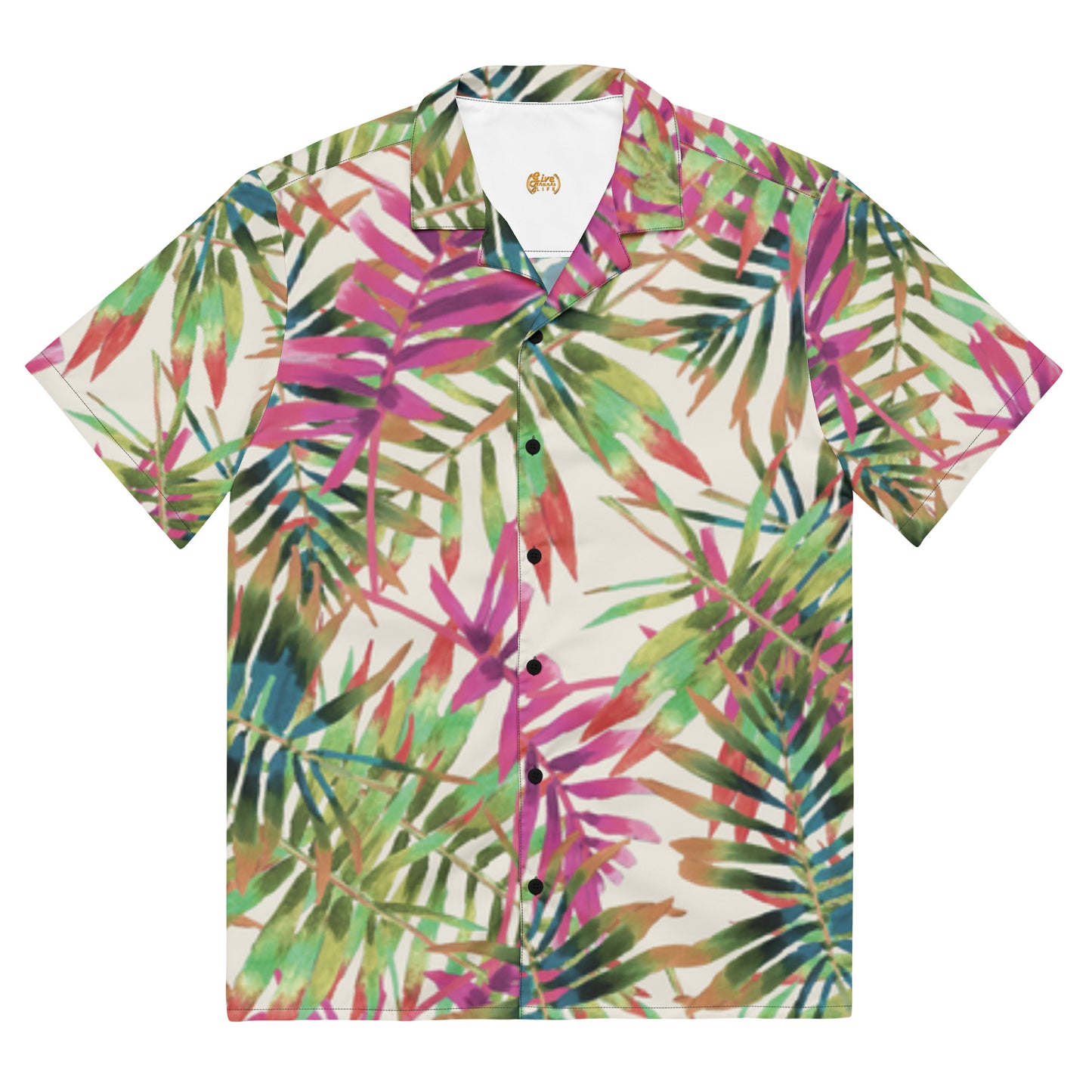 Colorful tropical leaf pattern shirt on a white background