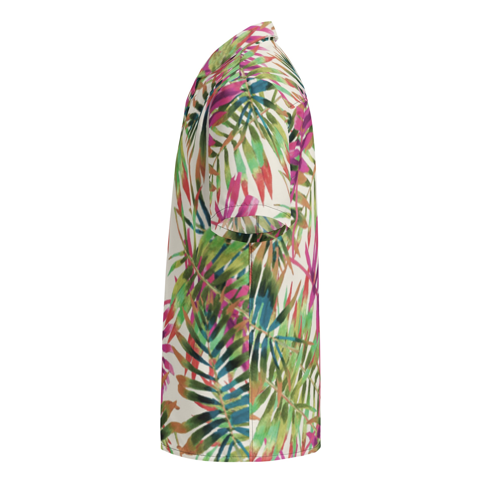 Colorful halter top with tropical leaf pattern on a white background