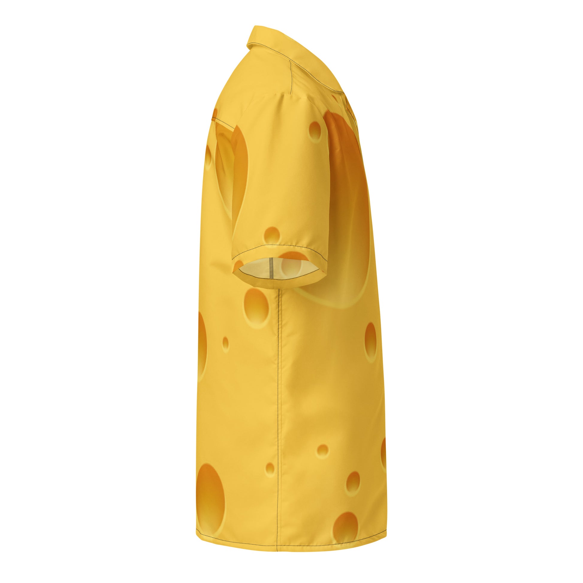 Yellow raincoat with cheese pattern on a white background