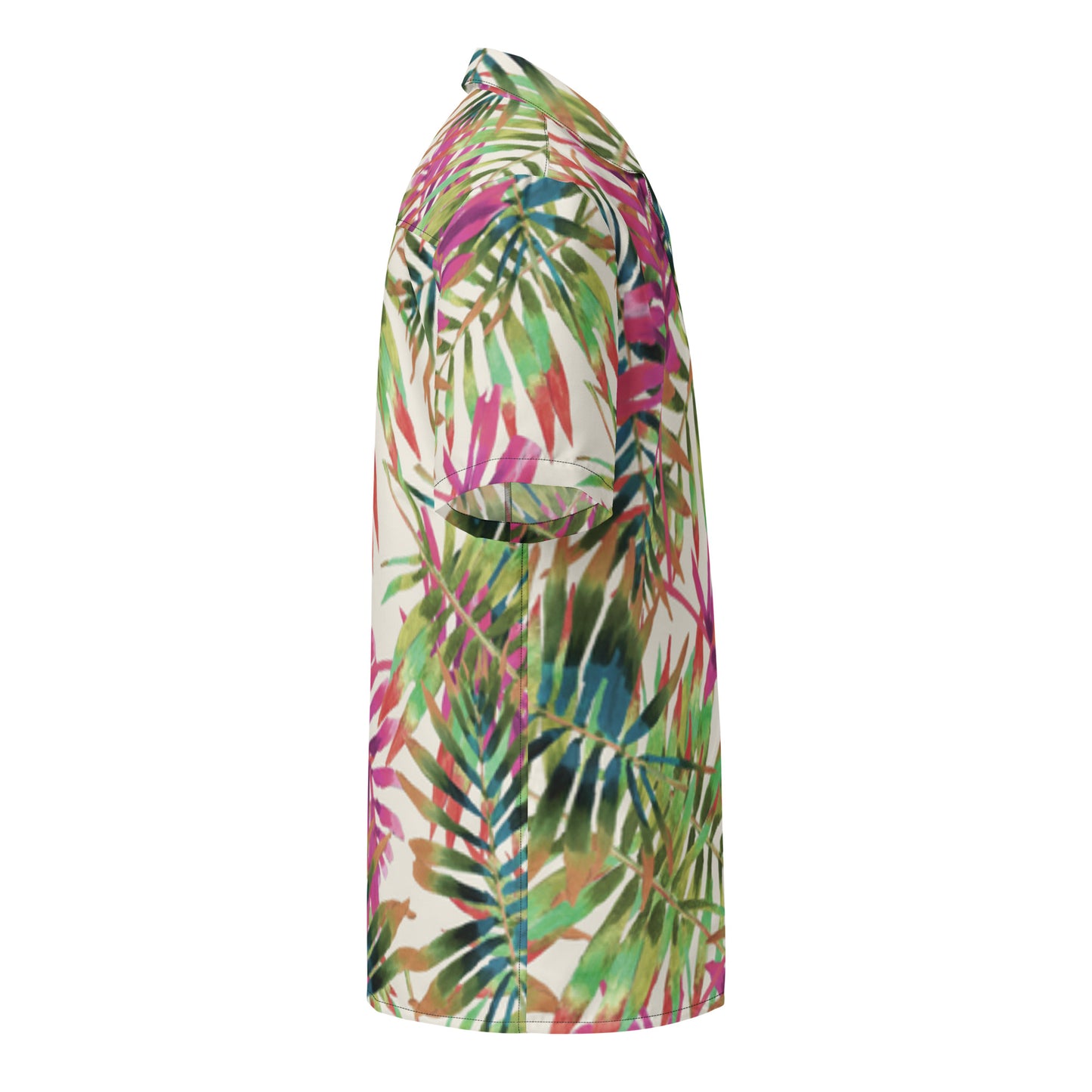 Colorful tropical leaf patterned dress on a white background