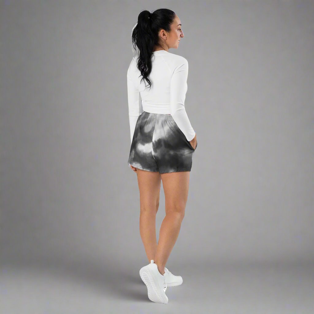 GT4L Women's Grey Tie Dye Recycled Athletic Shorts, view 4