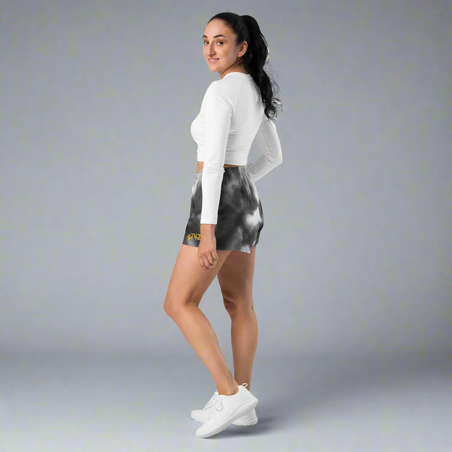 GT4L Women's Grey Tie Dye Recycled Athletic Shorts, view 3