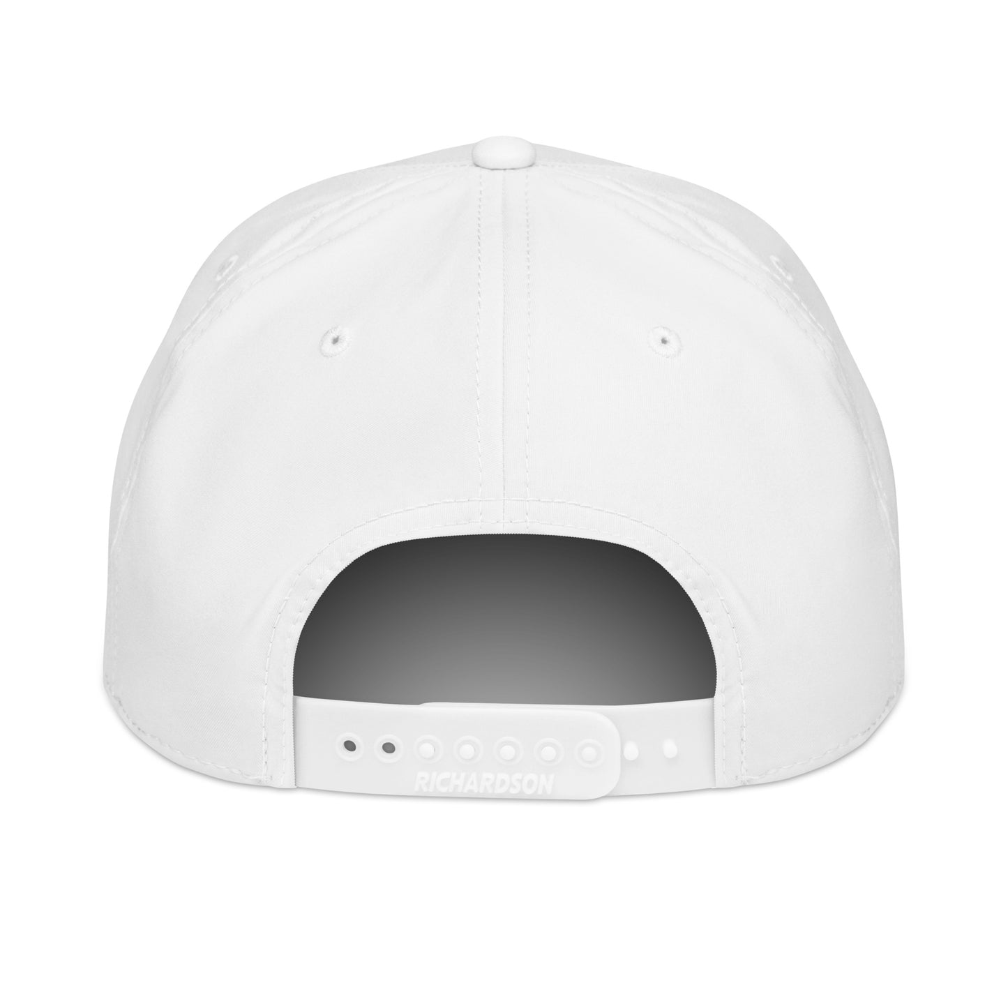 White baseball cap with gray interior on a white background