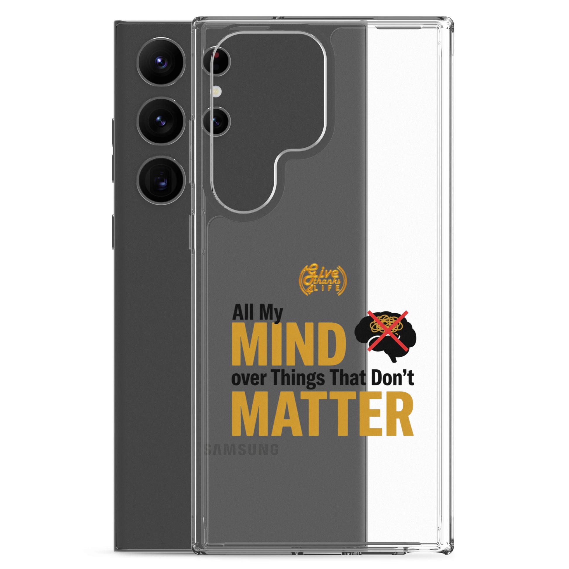 Phone case with motivational quote on a clear background