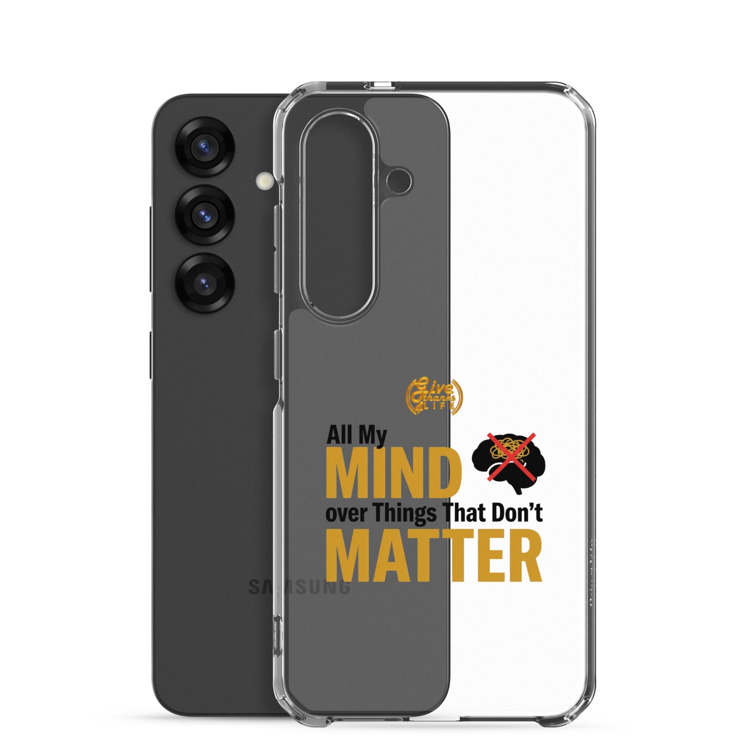 Phone case with motivational quote on a white background