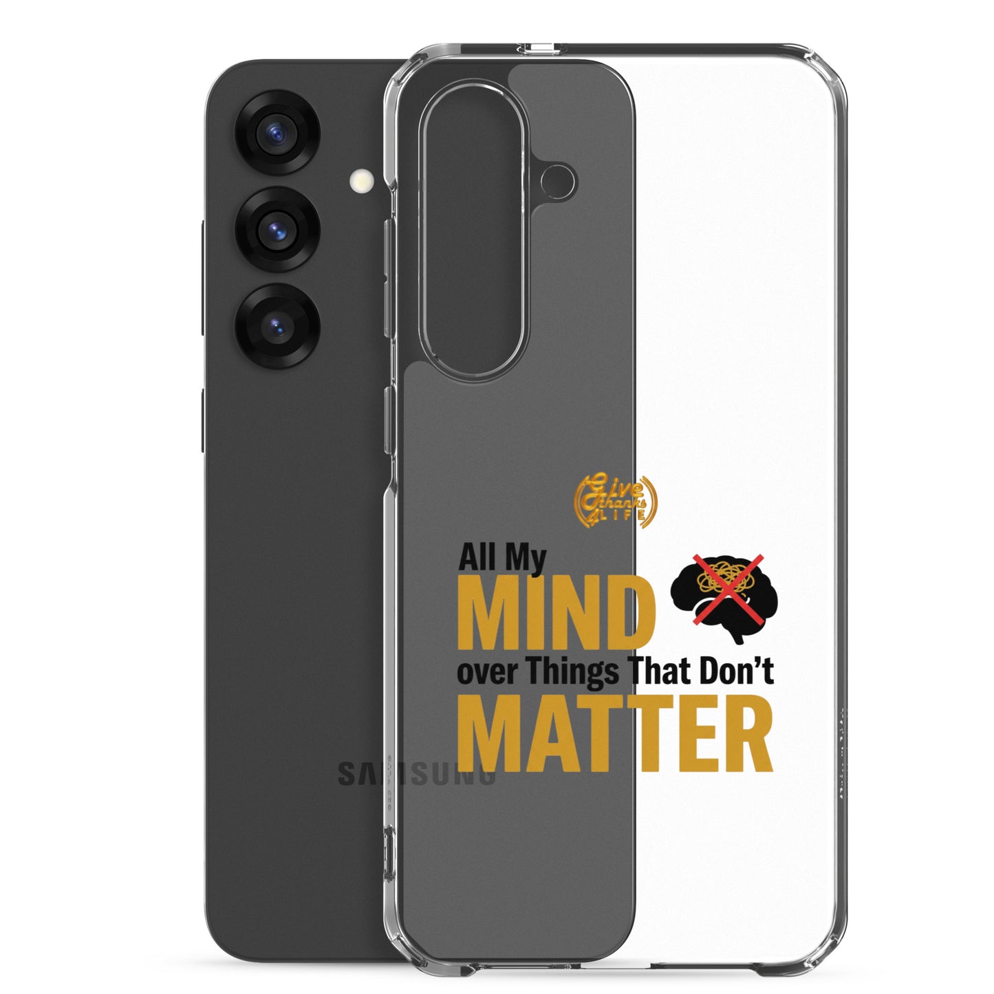Phone case with text and logo on a Samsung phone