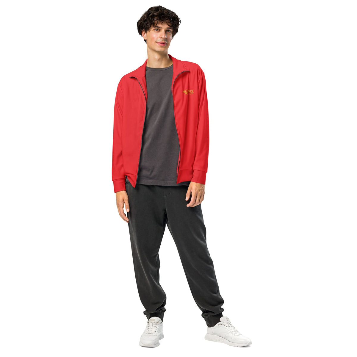 GT4L Men's Recycled Track Jacket Red | Brushed Fleece Zip Jacket | UK