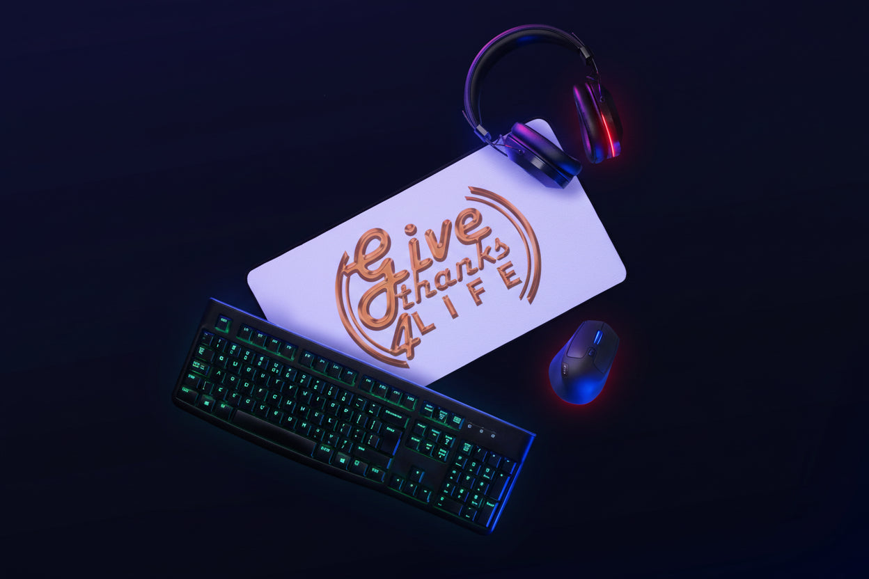 Gaming setup with keyboard, mouse, and headset on a dark background