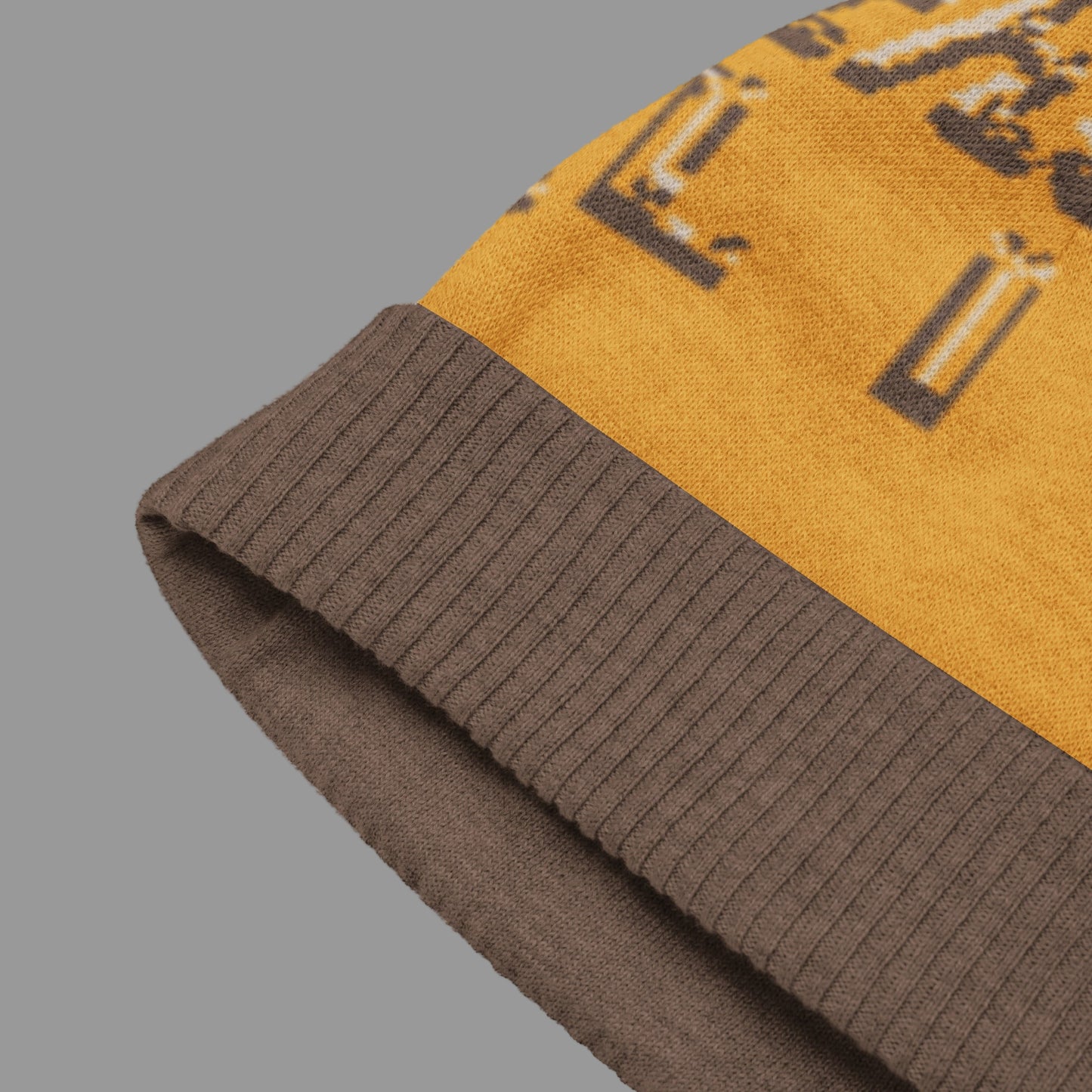 Close-up of a brown and yellow fabric with ribbed texture