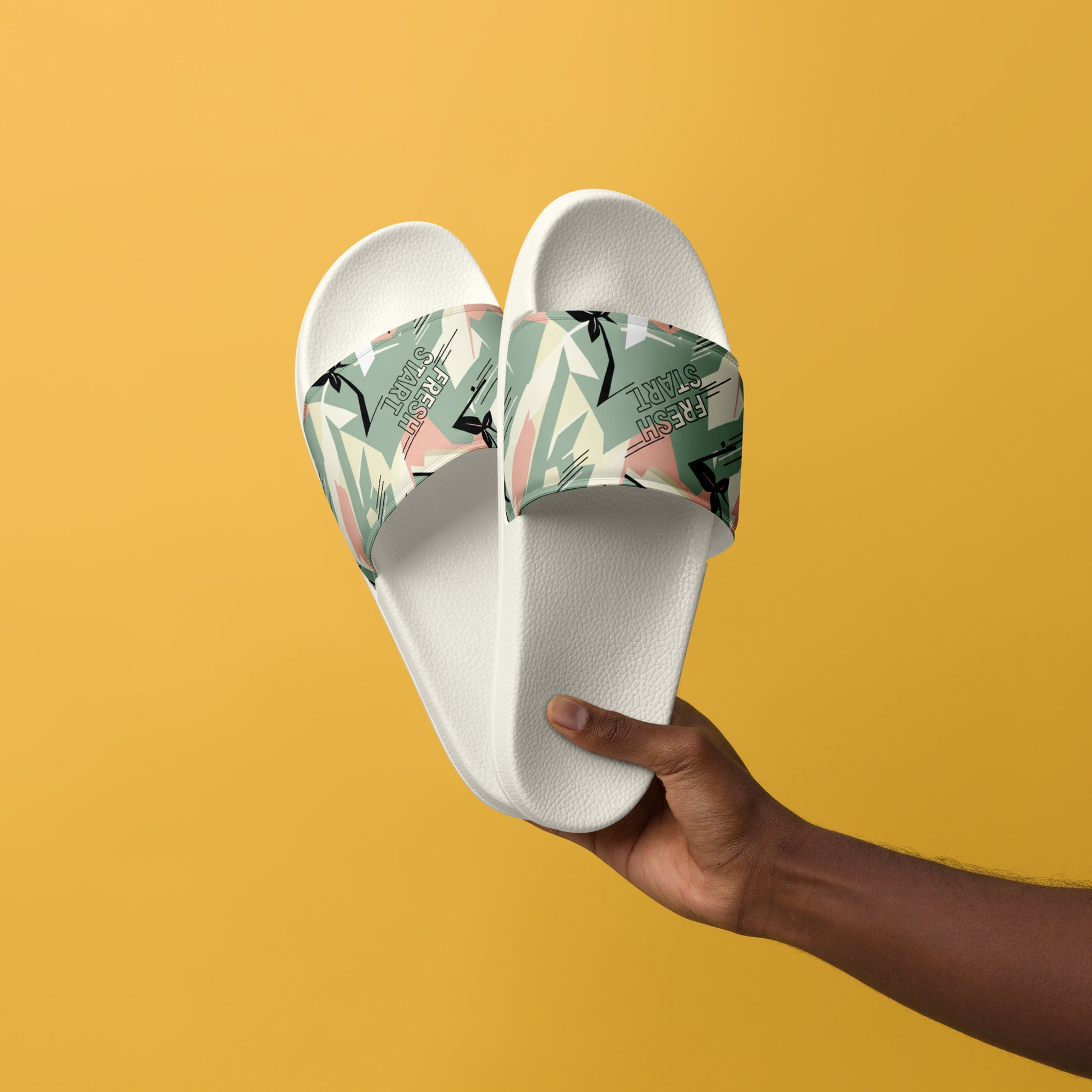 White slides with tropical pattern on a yellow background