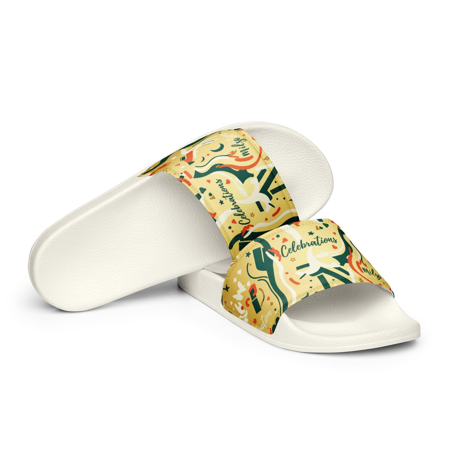 White slides with colorful 'Celebrations' design on a white background
