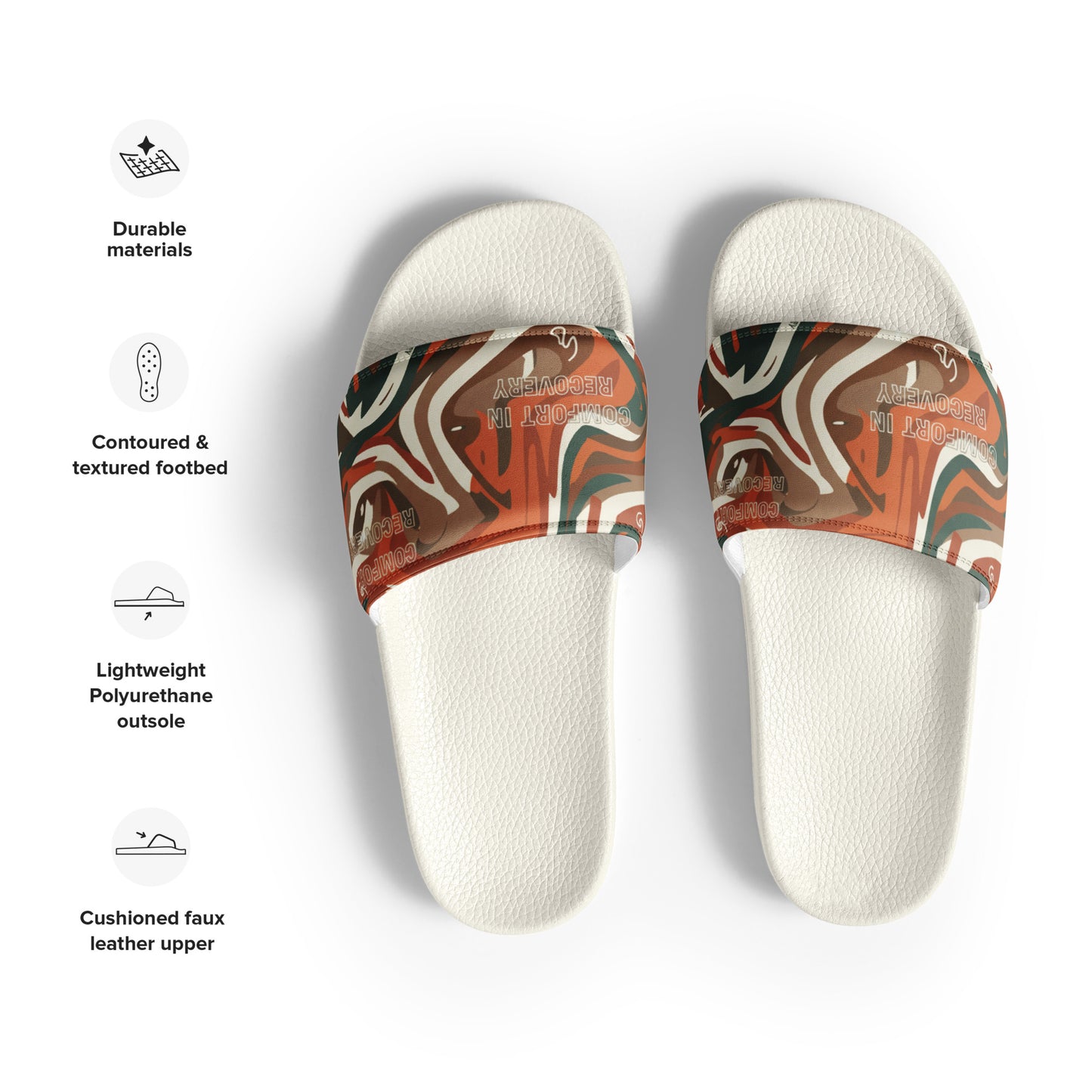 White slides with a patterned band on a white background
