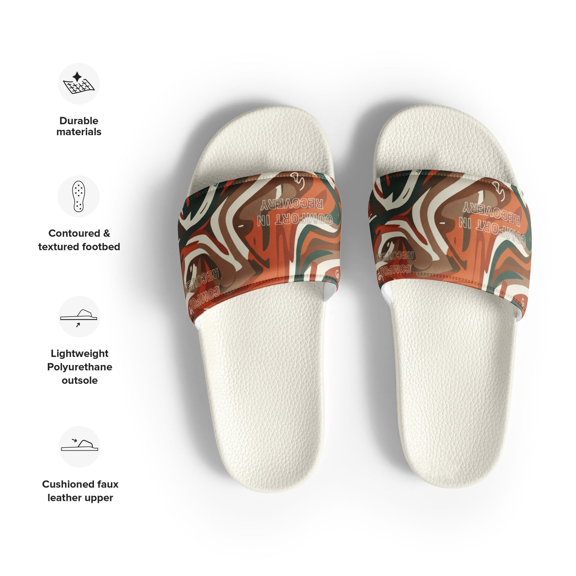 White slides with a patterned band on a white background