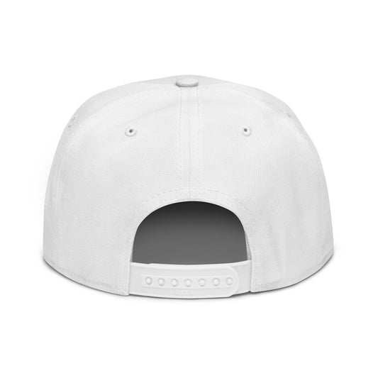 White cap with a flat brim on a white background
