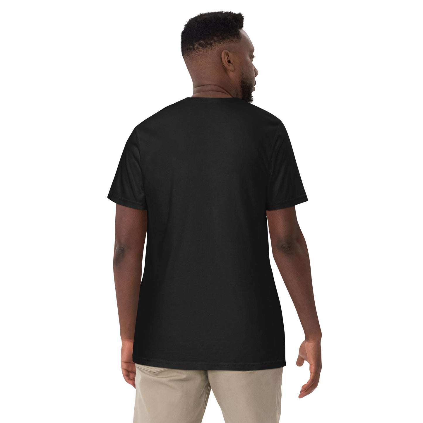 Man wearing a black t-shirt on a white background