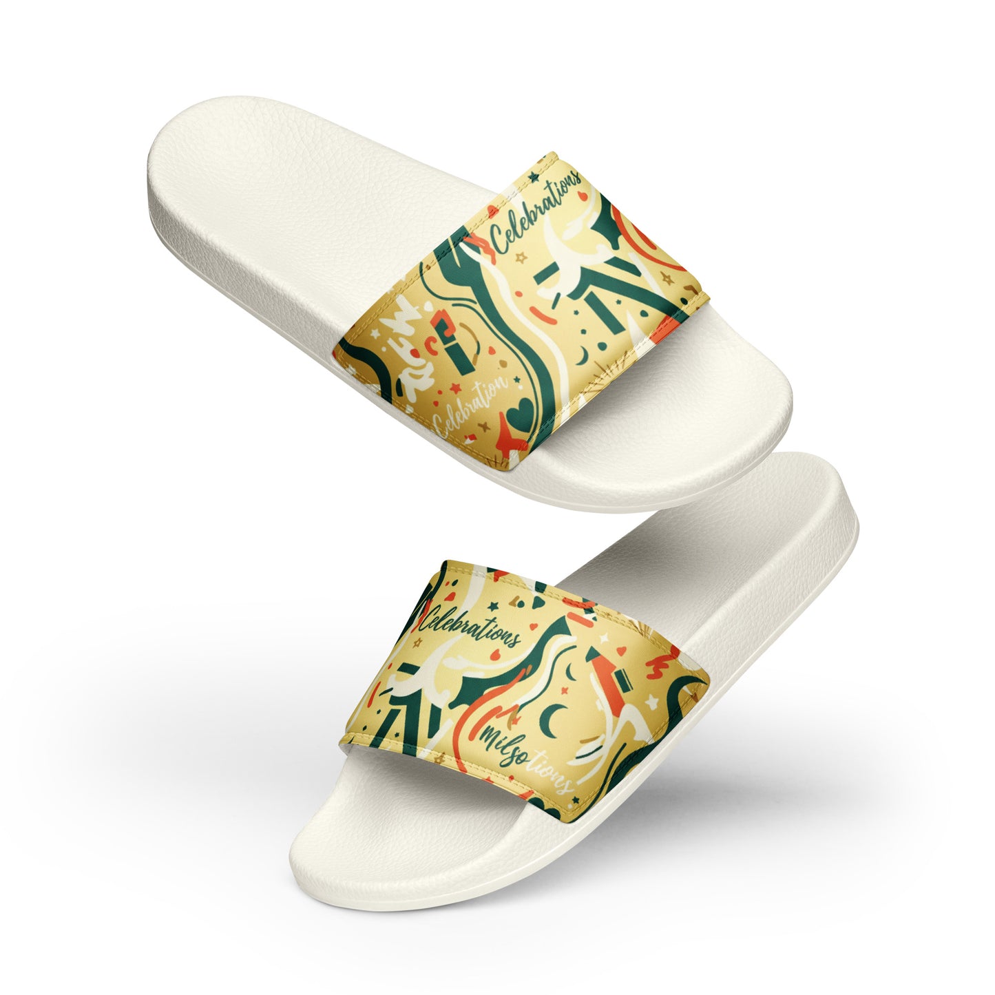 White slides with colorful band featuring text and graphics on a white background