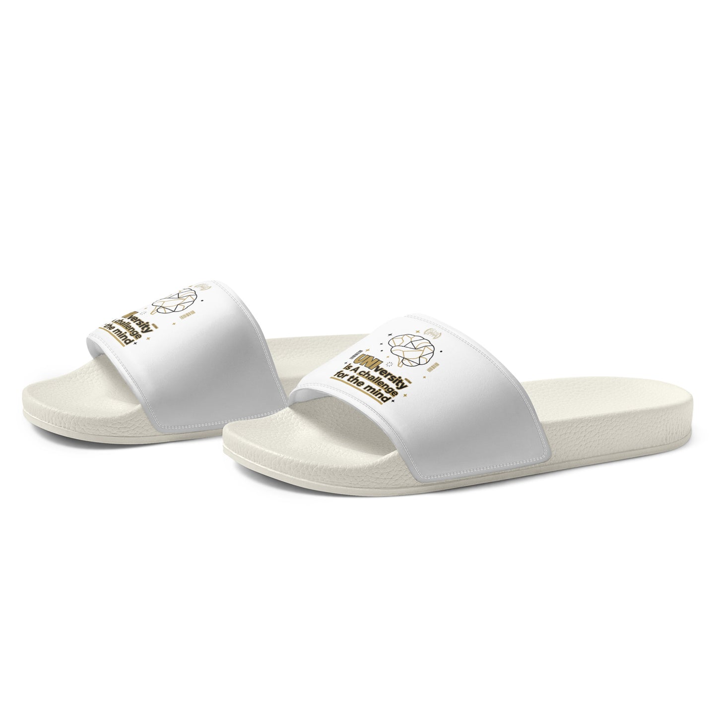 White slides with gold text on a white background