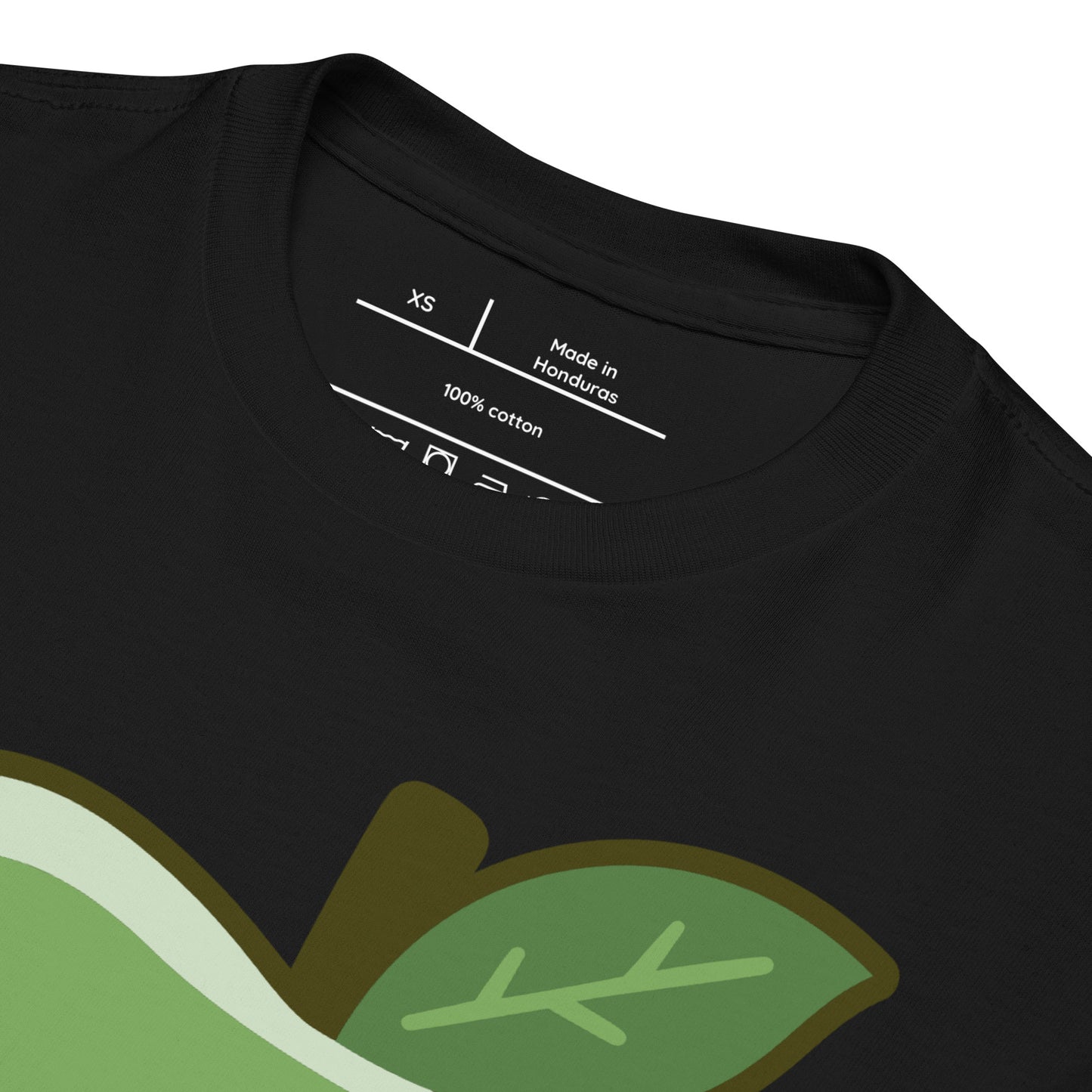Close up image of the label of an IMILULA Apple print T-shirt