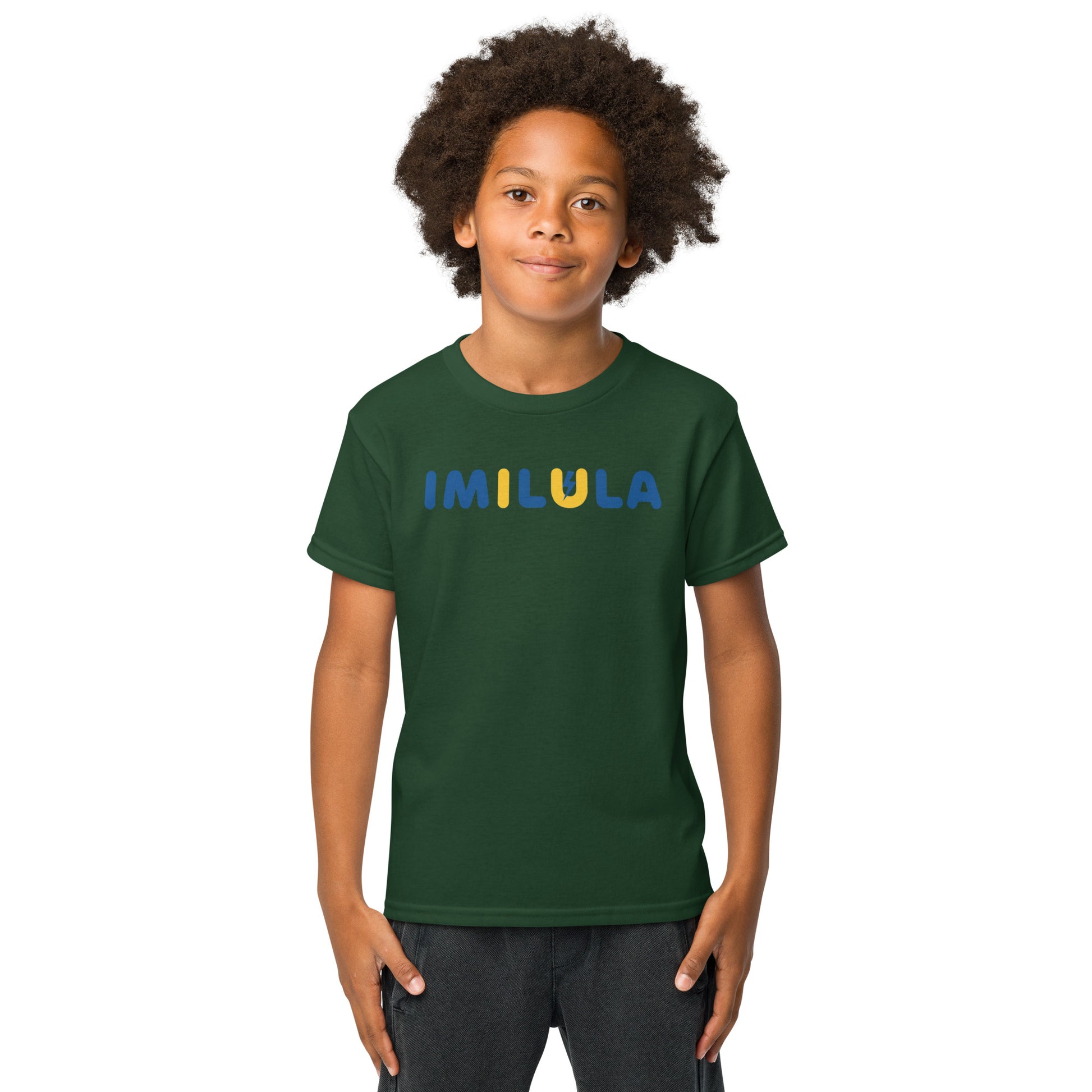 Child wearing a green t-shirt with 'BET' logo on a white background