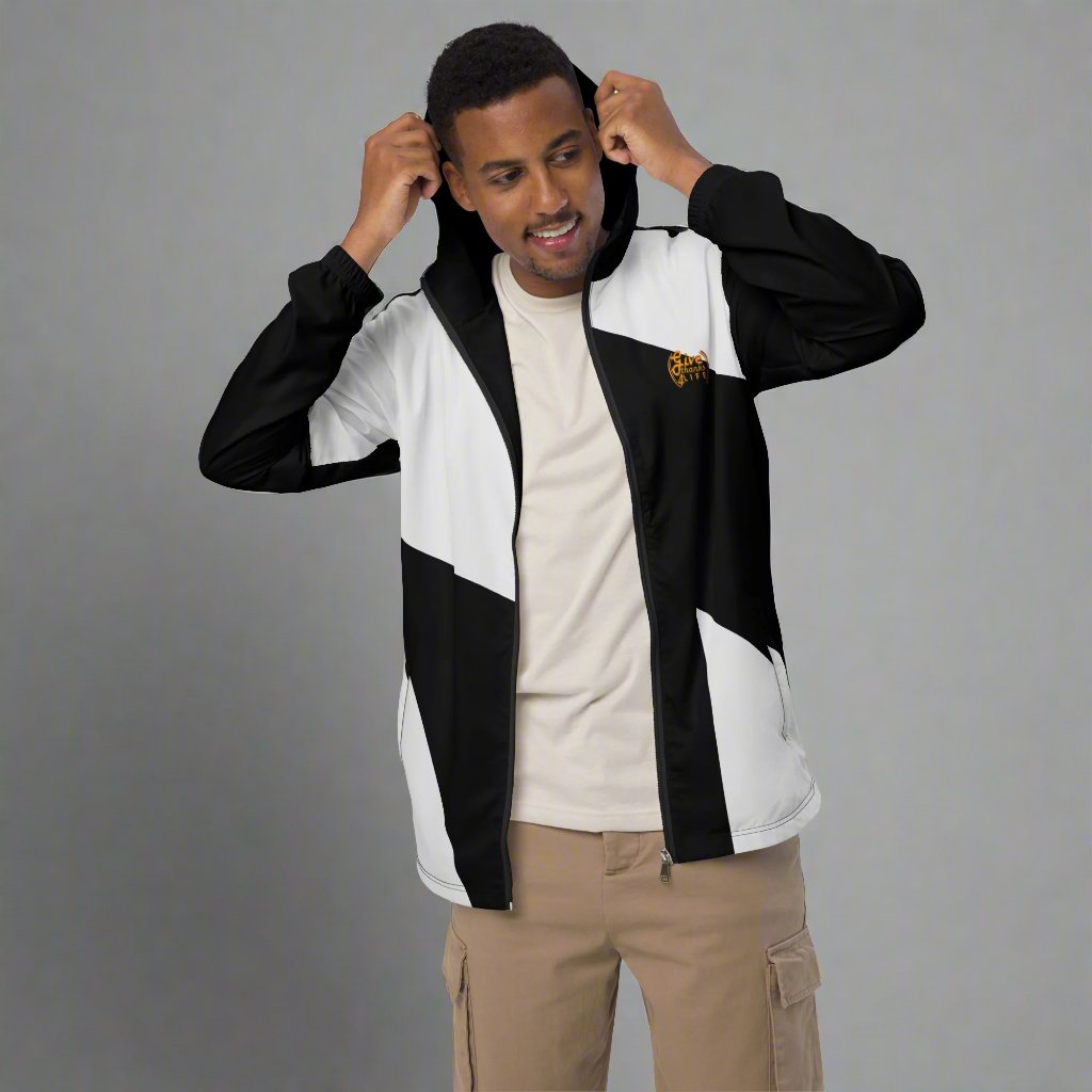 GT4L Men's Black Grey Patchwork Windbreaker, view 3